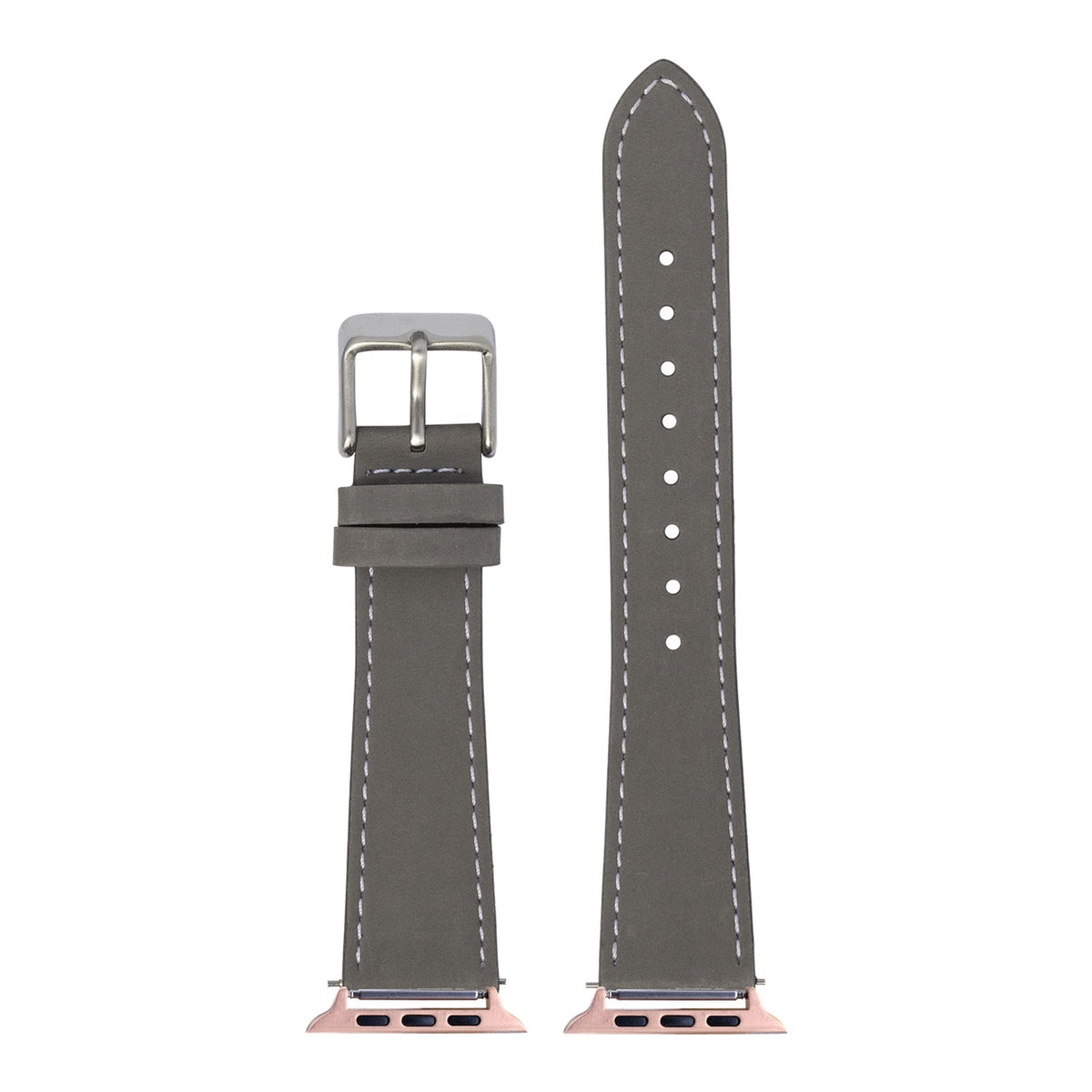[Apple Watch] Nubuck Leather - Grey | White Stitching with Rose Gold Apple Watch connecters