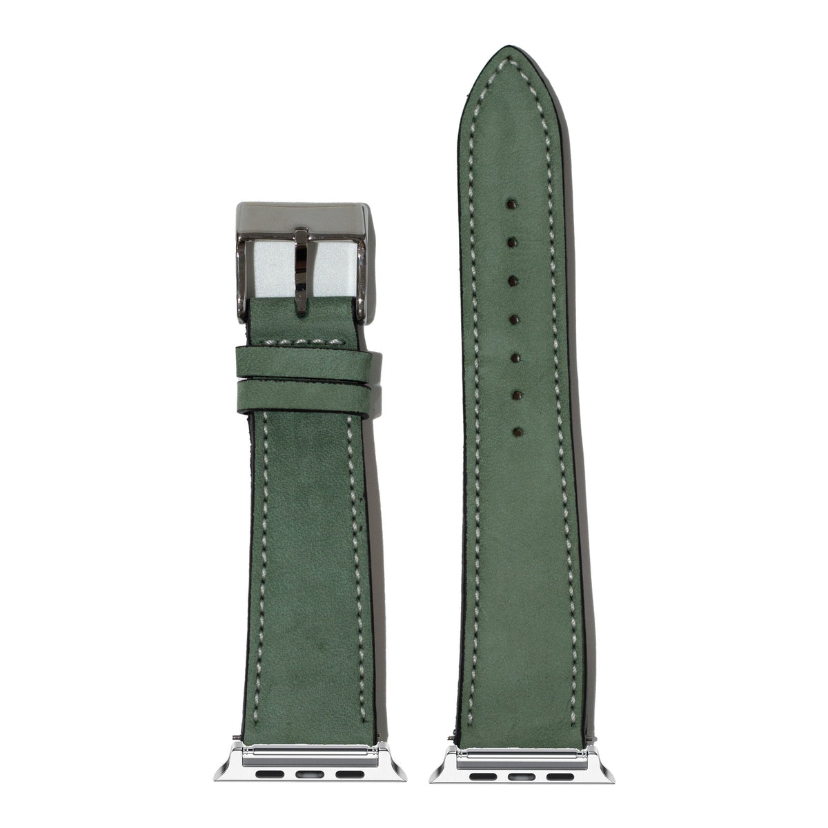 [Apple Watch] Nubuck Leather - Mint Green | White Stitching with Silver Apple Watch connecters