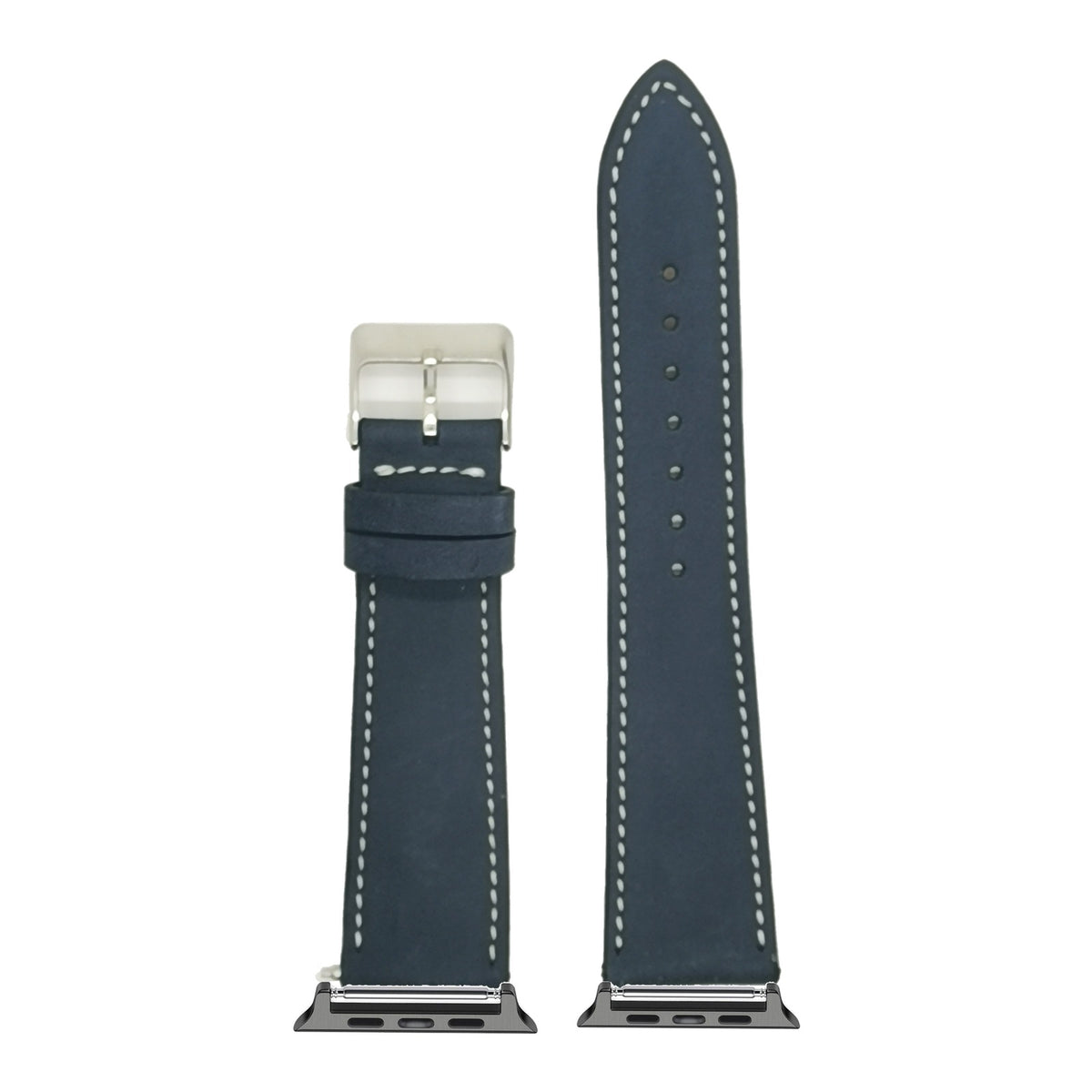 [Apple Watch] Nubuck Leather - Navy Blue | White Stitching with Black Apple Watch connecters