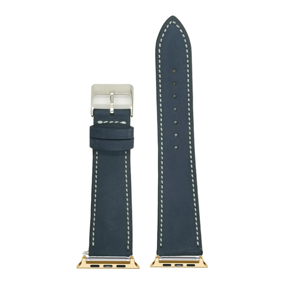 [Apple Watch] Nubuck Leather - Navy Blue | White Stitching with Gold Apple Watch connecters