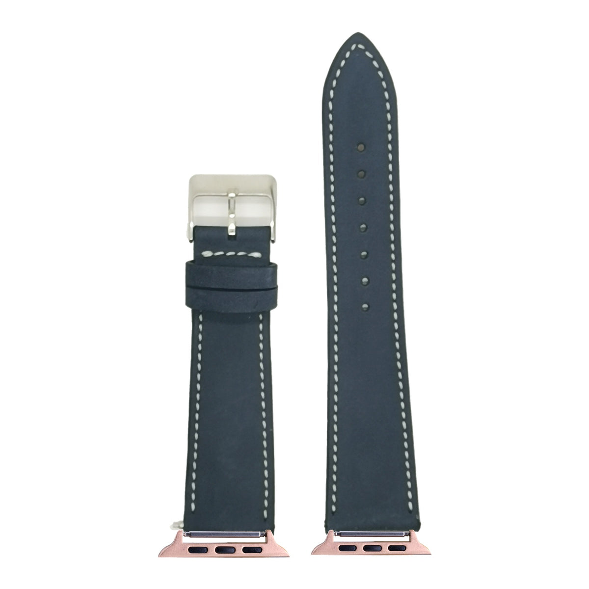 [Apple Watch] Nubuck Leather - Navy Blue | White Stitching with Rose Gold Apple Watch connecters