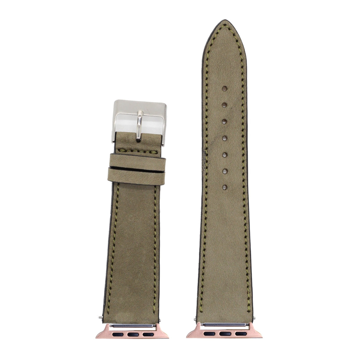 [Apple Watch] Nubuck Leather - Olive Green with Rose Gold Apple Watch connecters