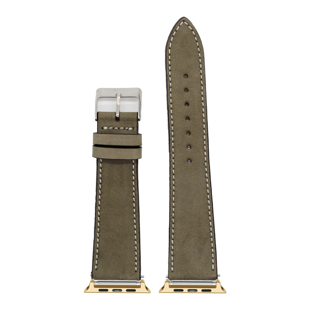 [Apple Watch] Nubuck Leather - Olive Green | White Stitching with Gold Apple Watch connecters