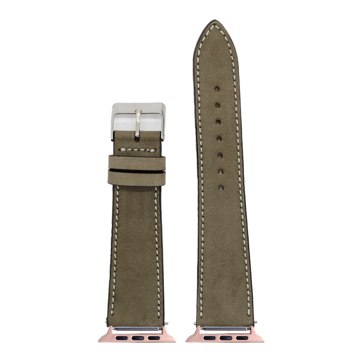 [Apple Watch] Nubuck Leather - Olive Green | White Stitching with Rose Gold Apple Watch connecters