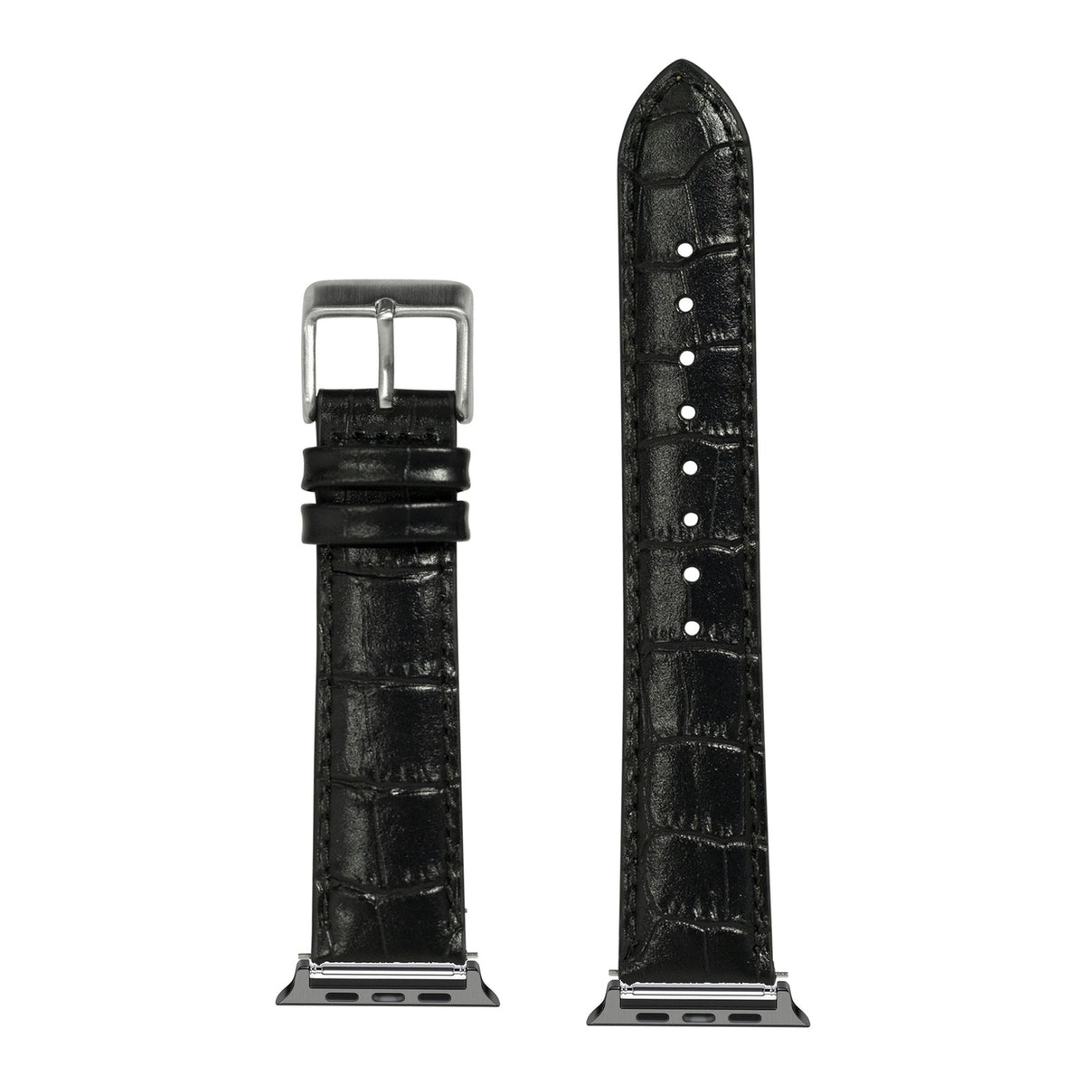 [Apple Watch] Alligator Leather - Black with Black Apple Watch connecters