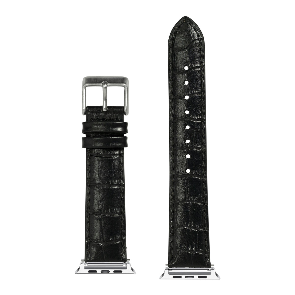 [Apple Watch] Alligator Leather - Black with Silver Apple Watch connecters