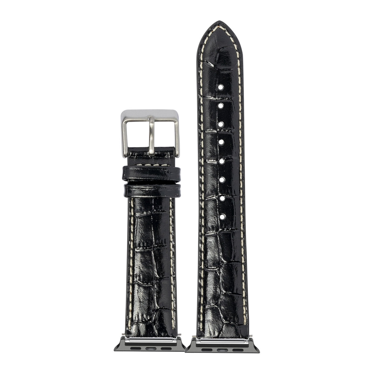 [Apple Watch] Alligator Leather - Black | White Stitching with Black Apple Watch connecters