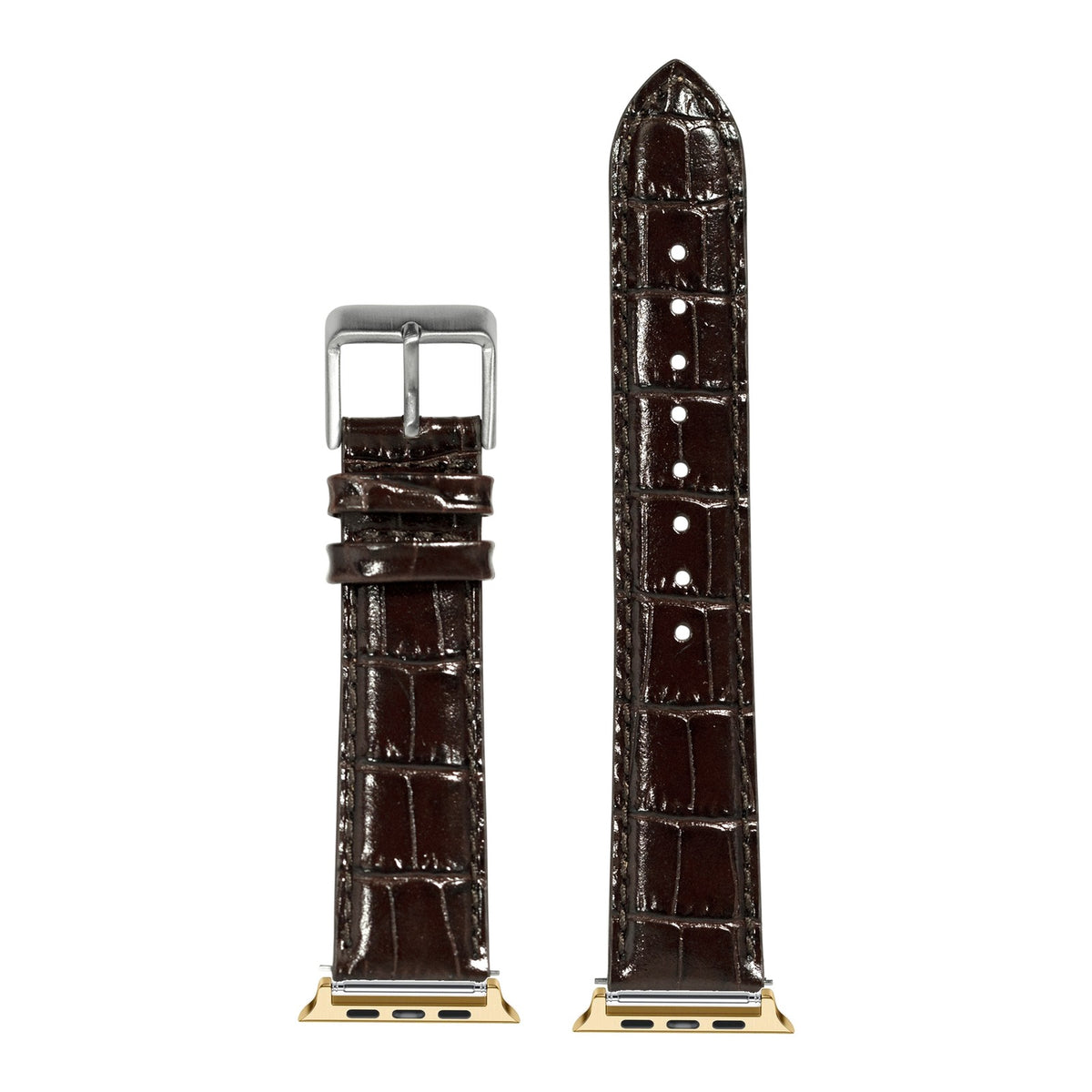 [Apple Watch] Alligator Leather - Dark Brown with Gold Apple Watch connecters