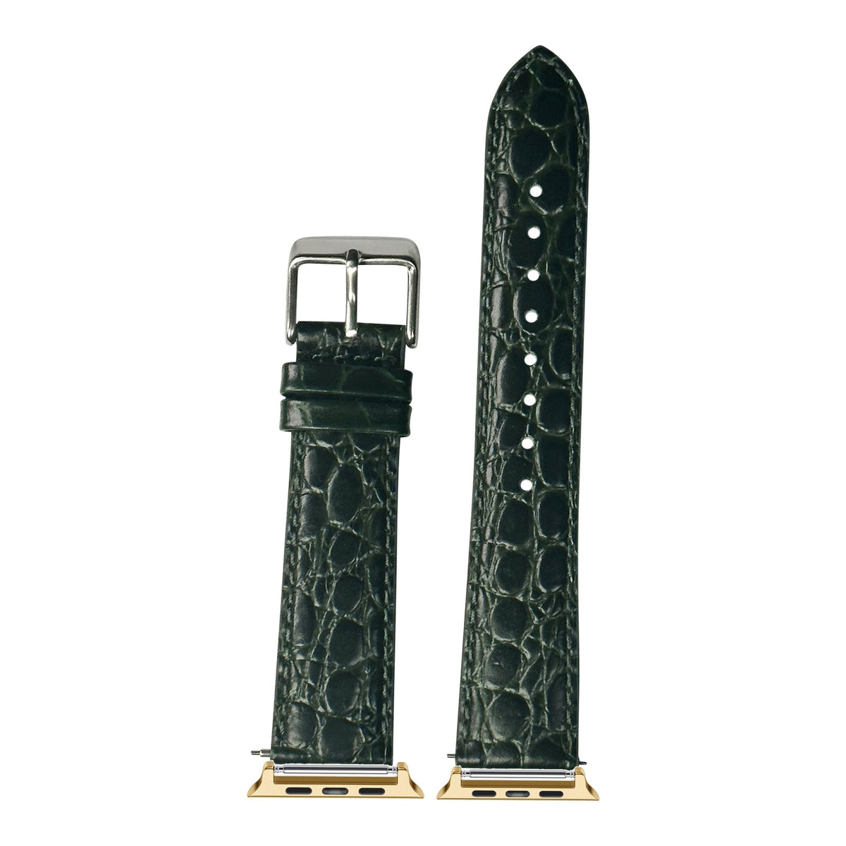 [Apple Watch] Alligator Leather - Dark Green with Gold Apple Watch connecters