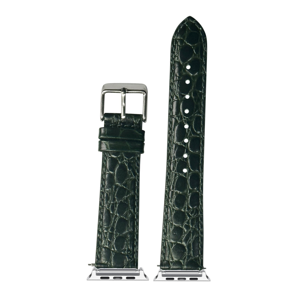 [Apple Watch] Alligator Leather - Dark Green with Silver Apple Watch connecters