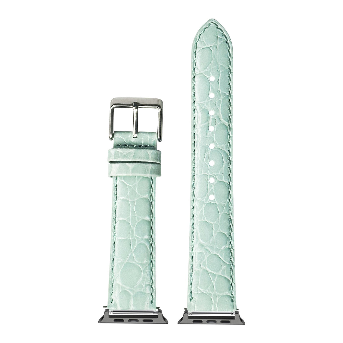 [Apple Watch] Alligator Leather - Light Tiffany Blue with Black Apple Watch connecters