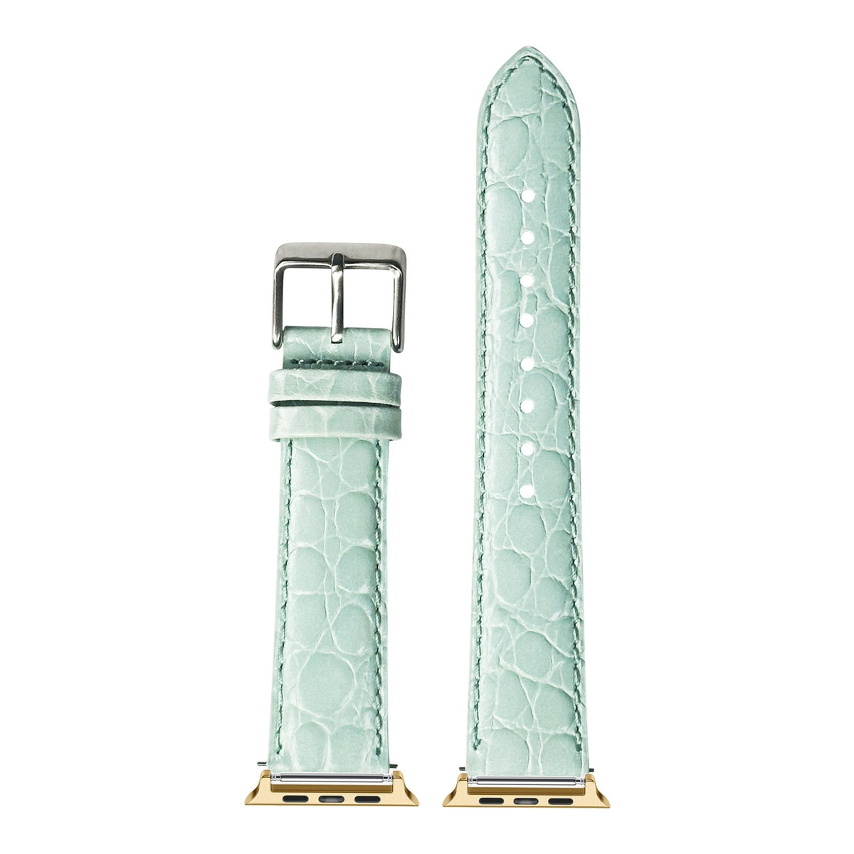 [Apple Watch] Alligator Leather - Light Tiffany Blue with Gold Apple Watch connecters