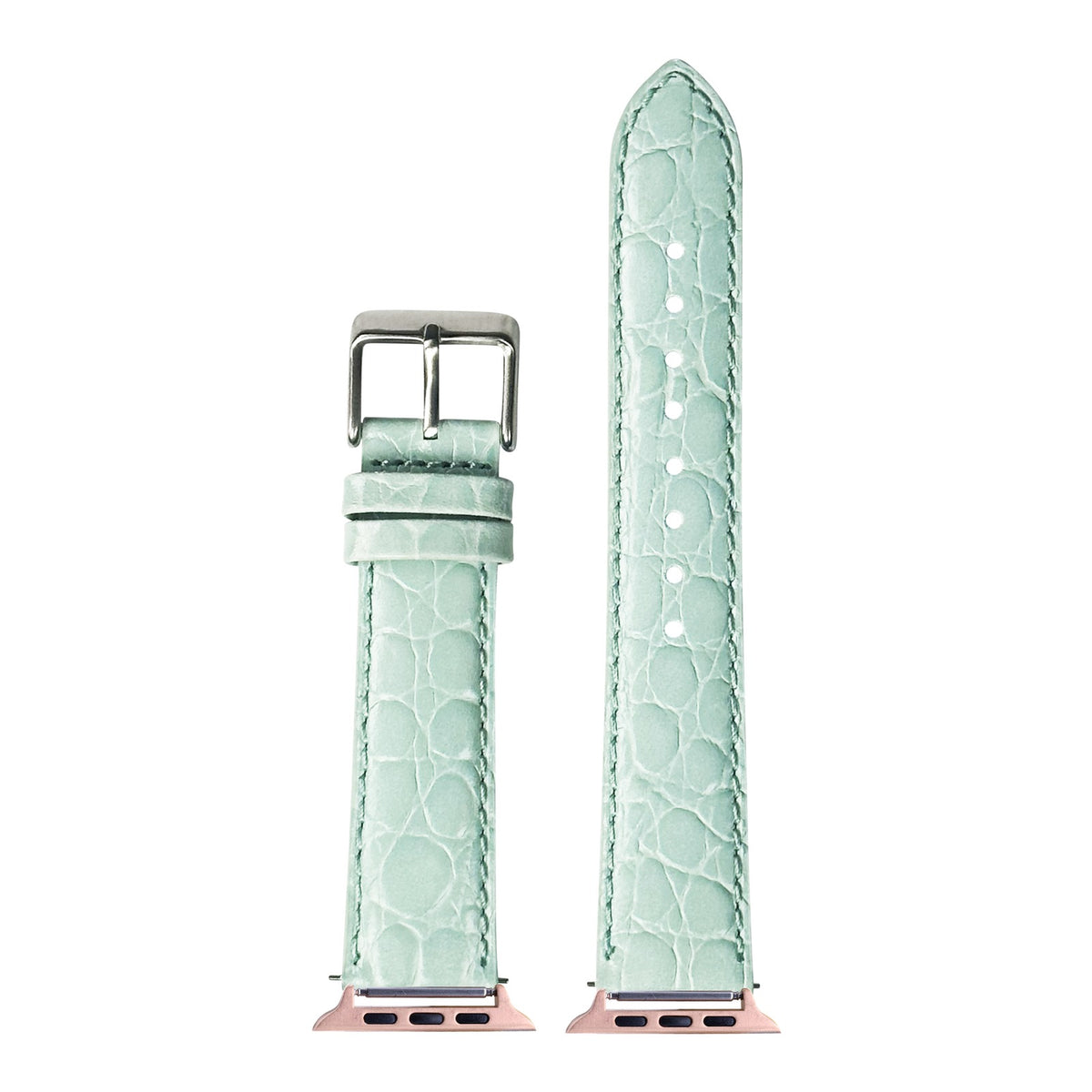 [Apple Watch] Alligator Leather - Light Tiffany Blue with Rose Gold Apple Watch connecters