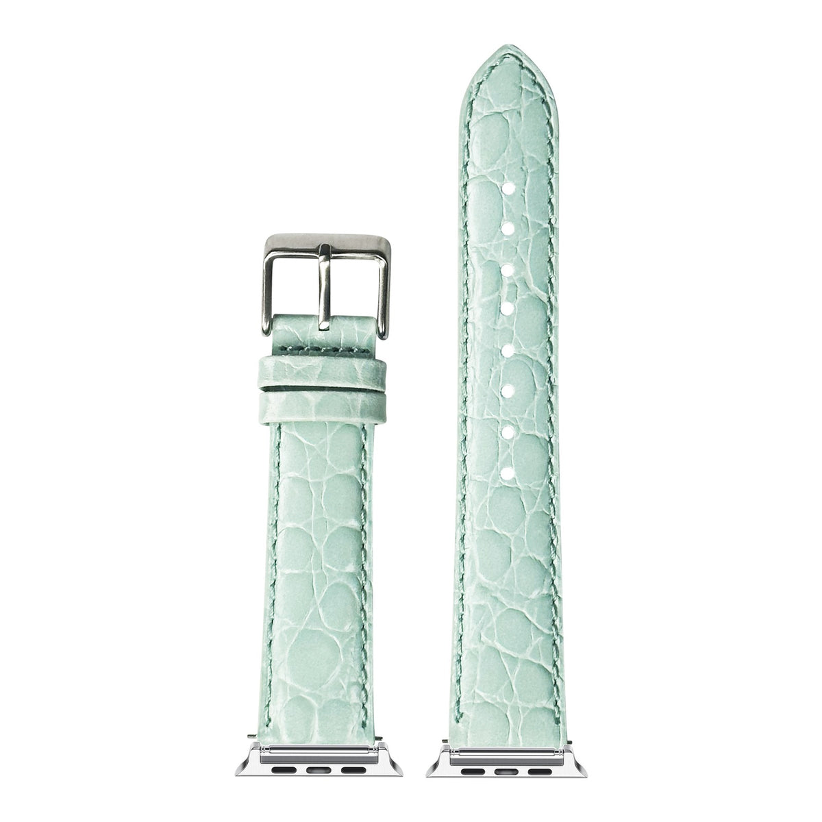 [Apple Watch] Alligator Leather - Light Tiffany Blue with Silver Apple Watch connecters