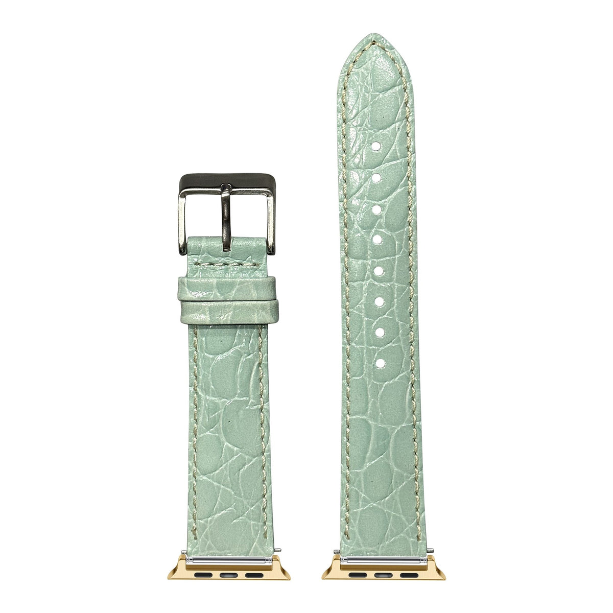 [Apple Watch] Alligator Leather - Light Tiffany Blue | White Stitching with Gold Apple Watch connecters