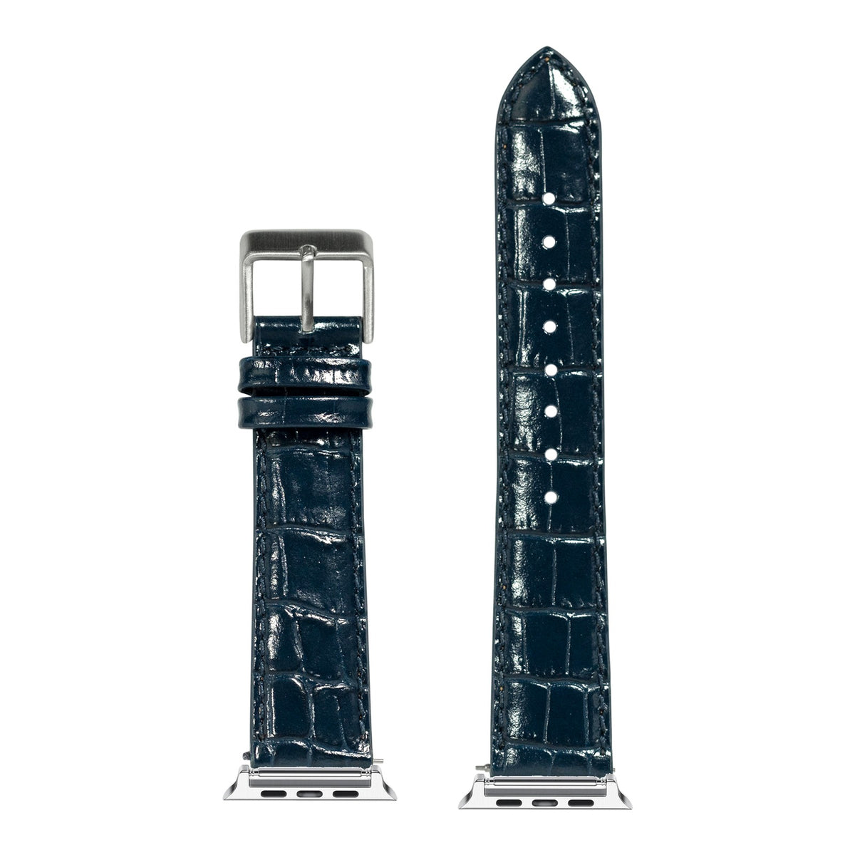 [Apple Watch] Alligator Leather - Navy Blue with Silver Apple Watch connecters