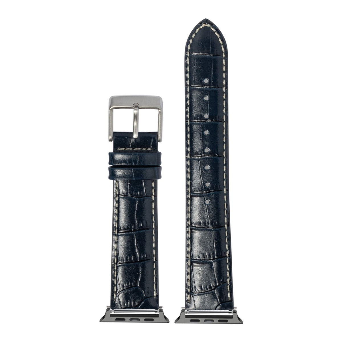 [Apple Watch] Alligator Leather - Navy Blue | White Stitching with Black Apple Watch connecters