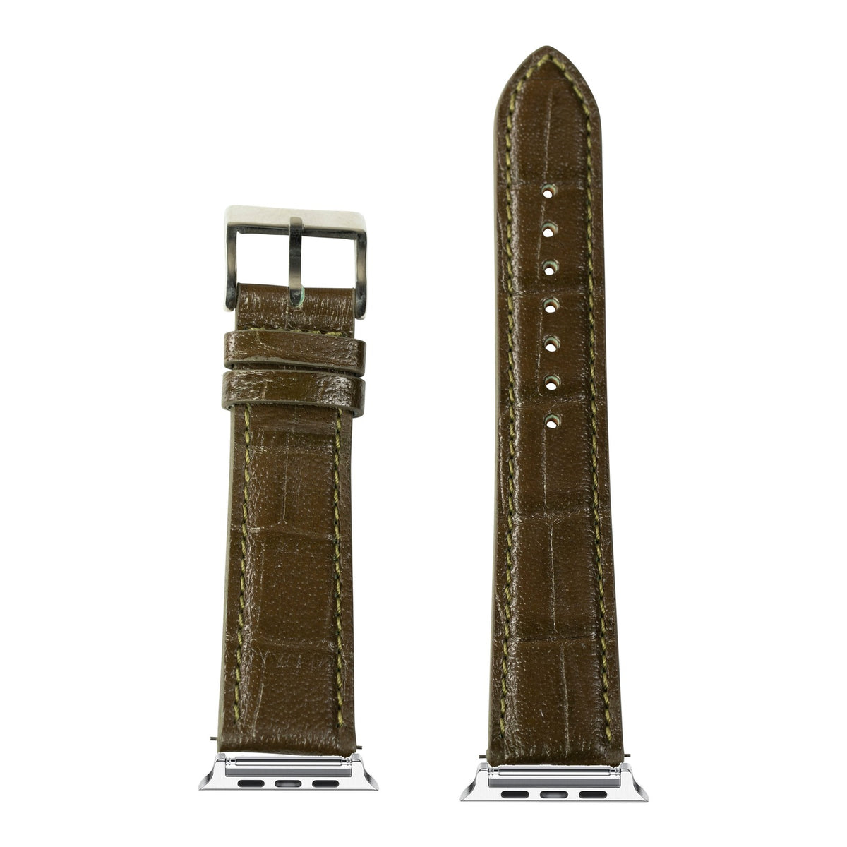 [Apple Watch] Alligator Leather - Olive Green with Silver Apple Watch connecters