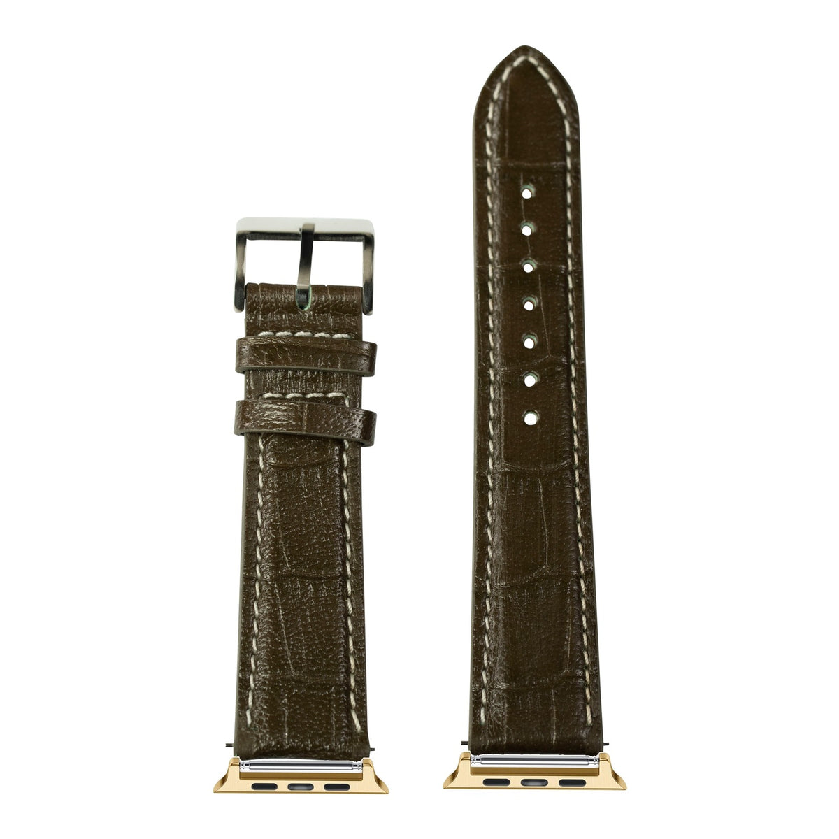 [Apple Watch] Alligator Leather - Olive Green | Contrast Stitching with Gold Apple Watch connecters