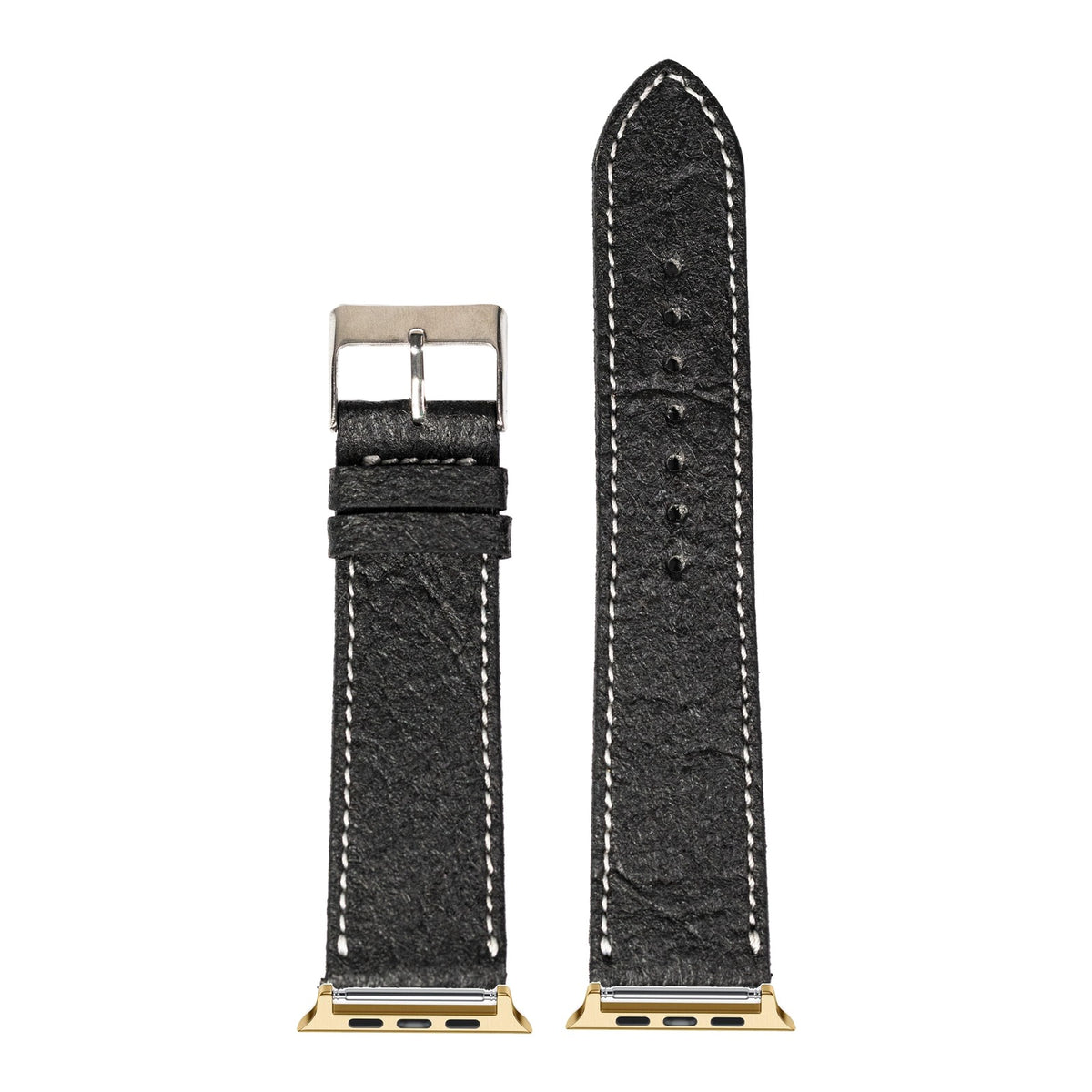 [Apple Watch] Pineapple Vegan Leather - Black | White Stitching with Gold Apple Watch connecters