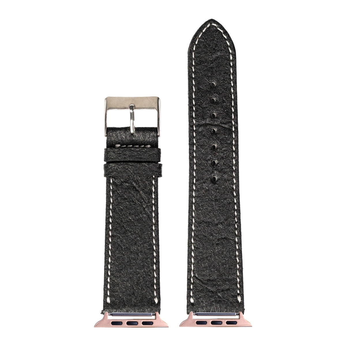 [Apple Watch] Pineapple Vegan Leather - Black | White Stitching with Rose Gold Apple Watch connecters