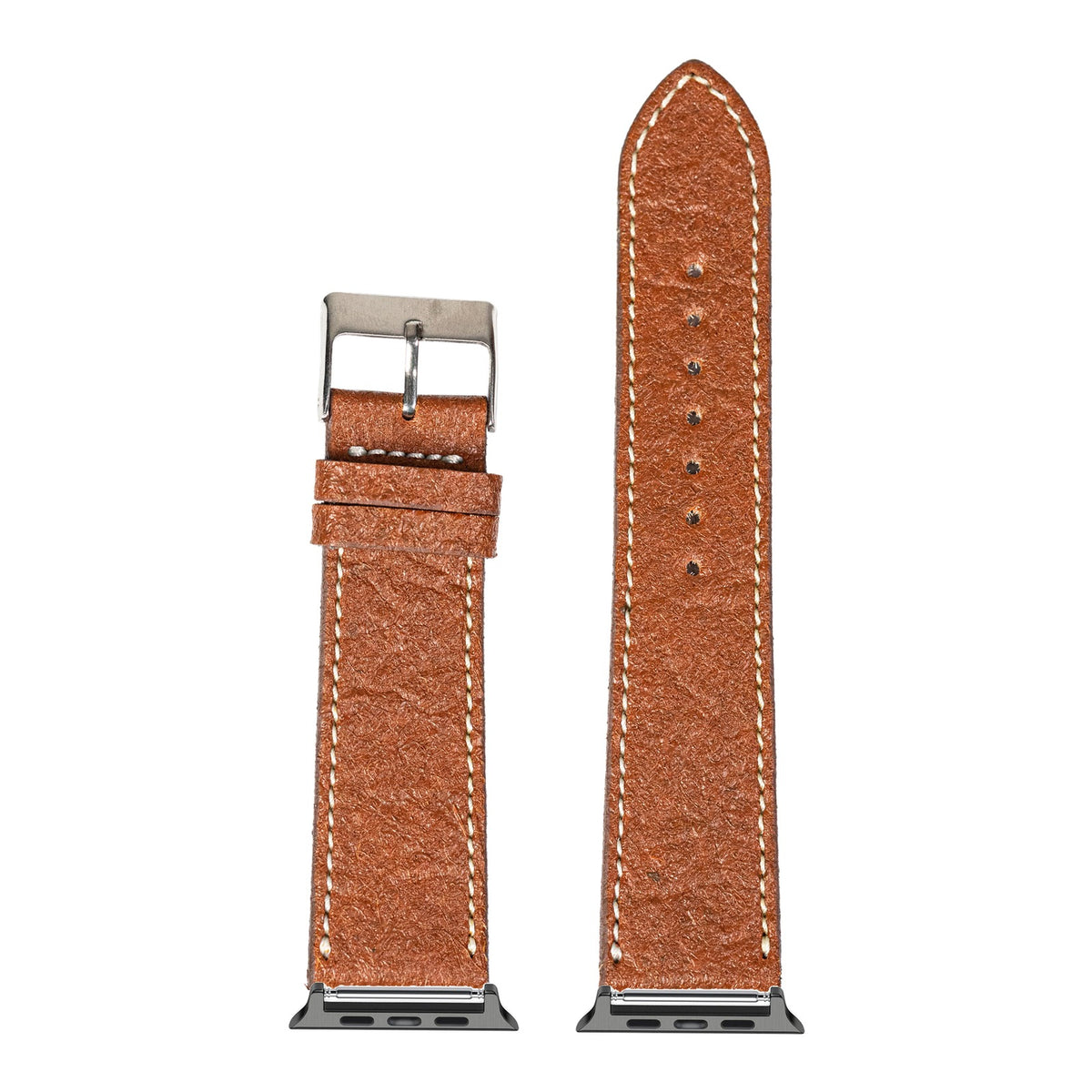 [Apple Watch] Pineapple Vegan Leather - Brown | White Stitching with Black Apple Watch connecters