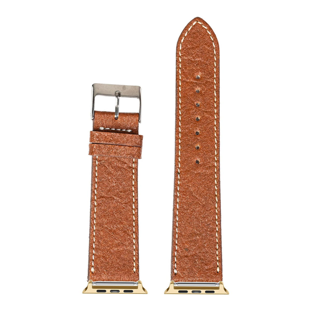 [Apple Watch] Pineapple Vegan Leather - Brown | White Stitching with Gold Apple Watch connecters