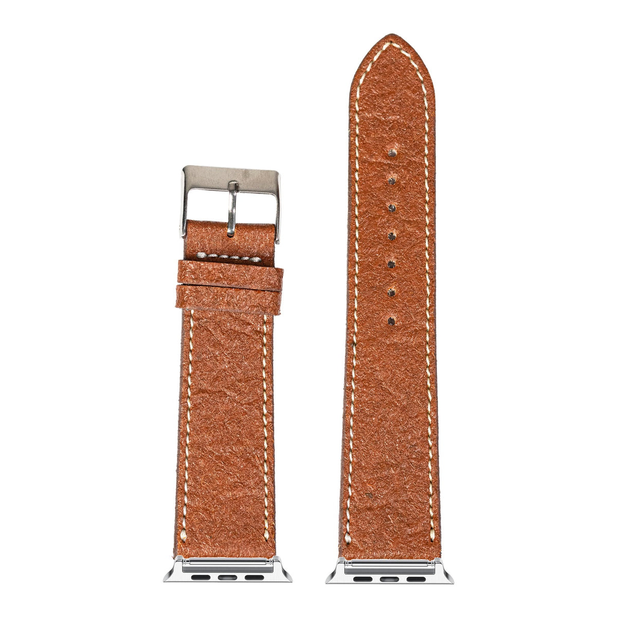[Apple Watch] Pineapple Vegan Leather - Brown | White Stitching with Silver Apple Watch connecters