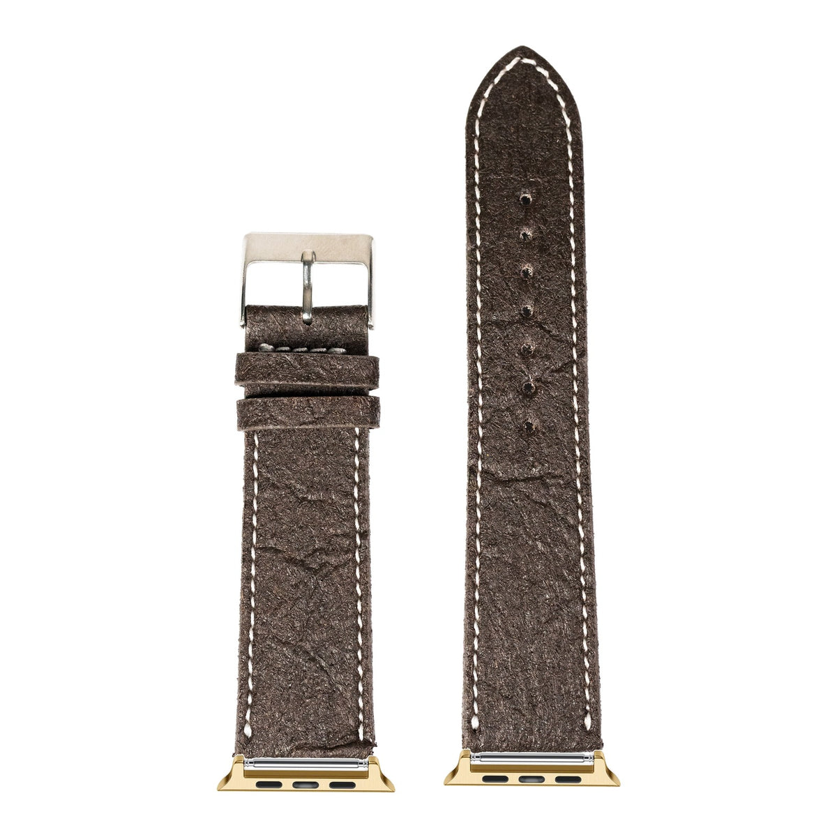 [Apple Watch] Pineapple Vegan Leather - Dark Brown | White Stitching with Gold Apple Watch connecters