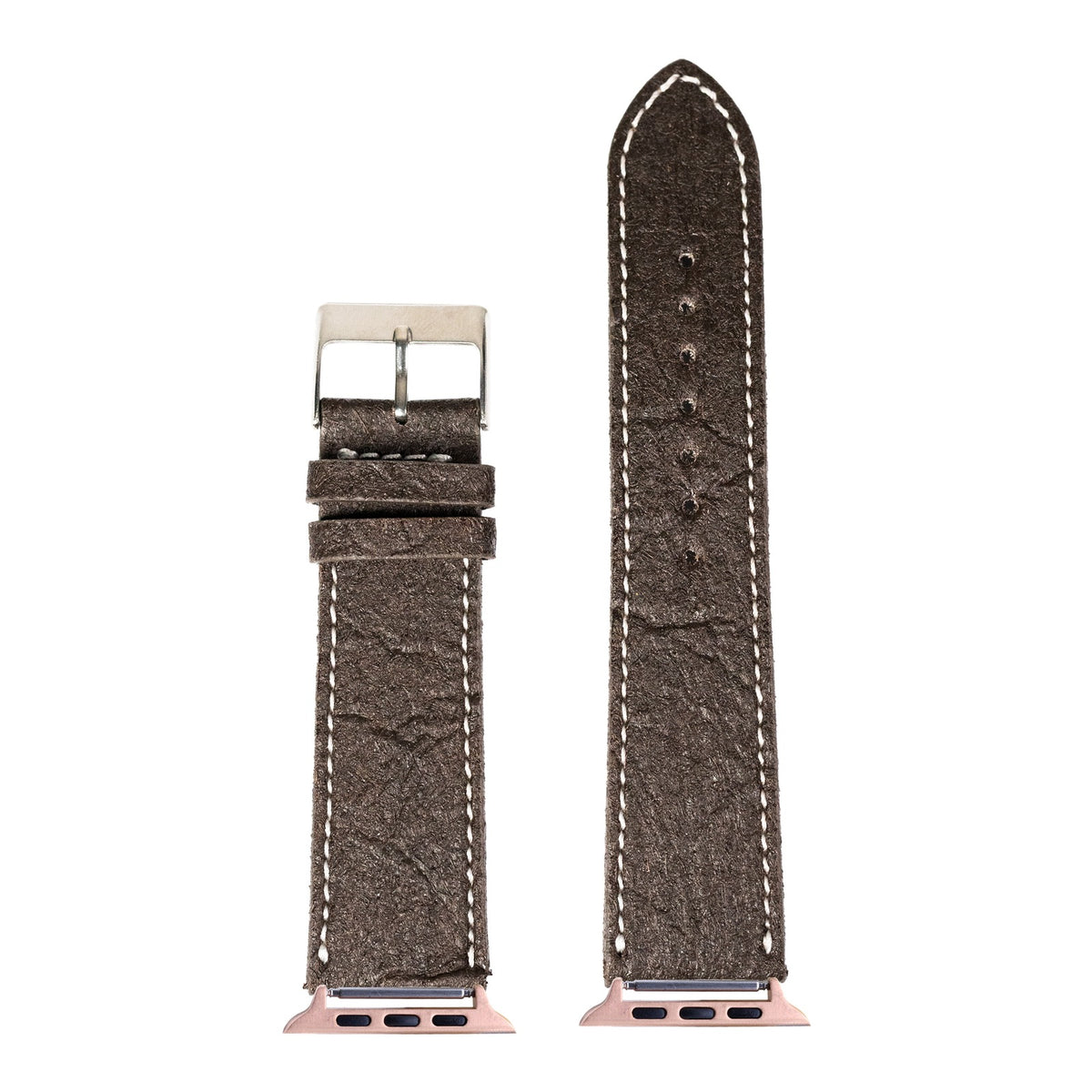 [Apple Watch] Pineapple Vegan Leather - Dark Brown | White Stitching with Rose Gold Apple Watch connecters