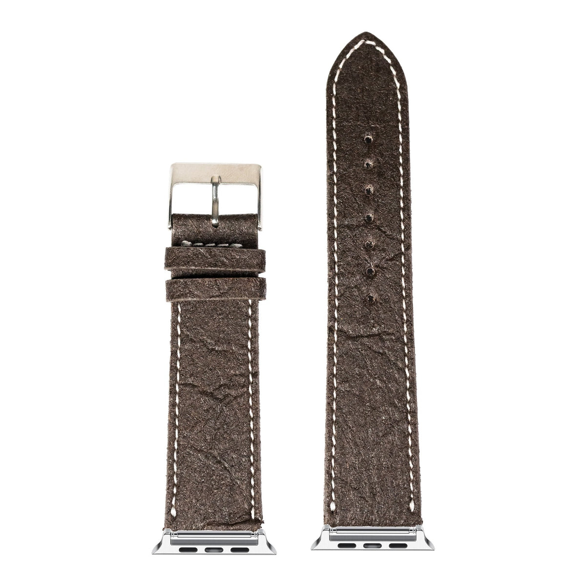 [Apple Watch] Pineapple Vegan Leather - Dark Brown | White Stitching with Silver Apple Watch connecters