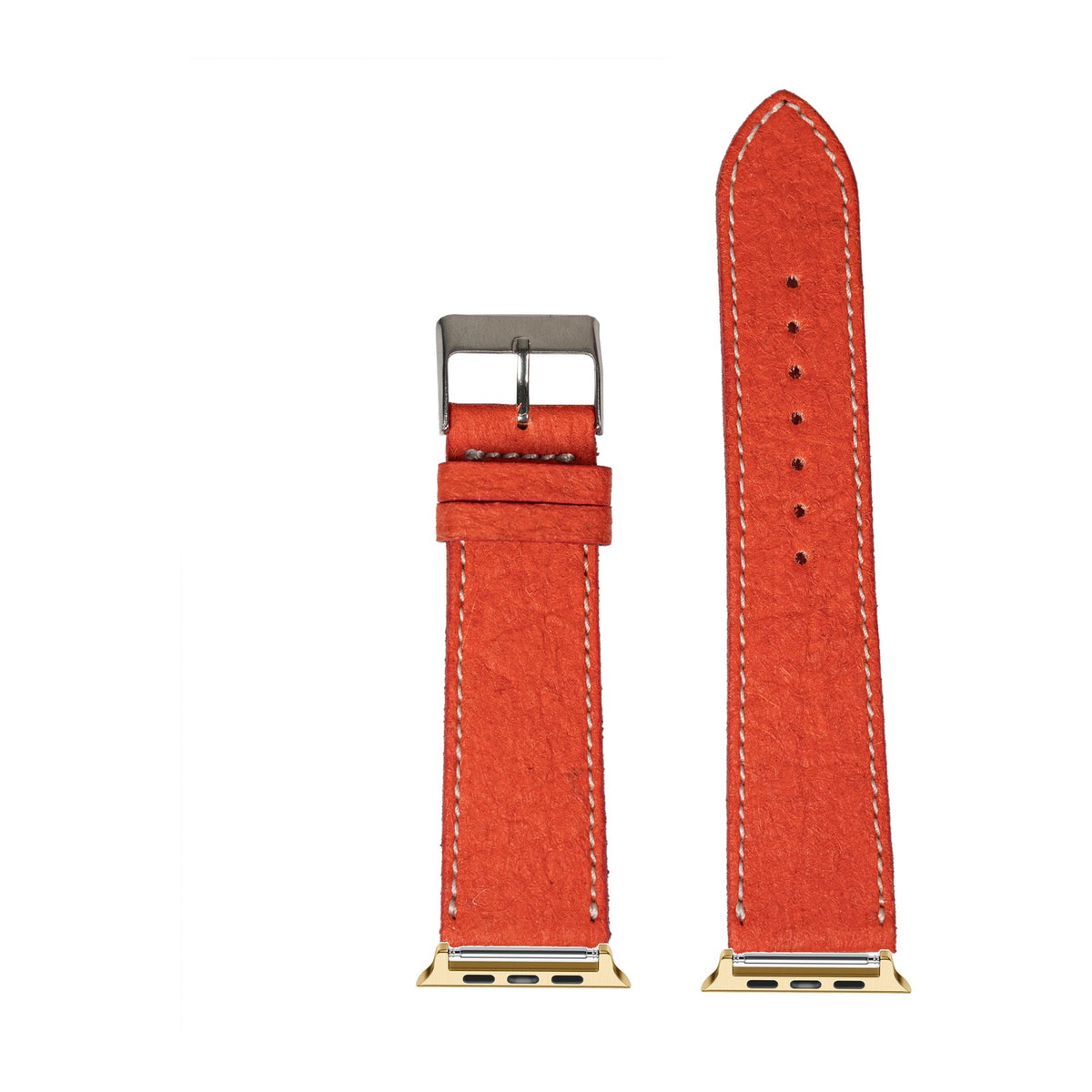 [Apple Watch] Pineapple Vegan Leather - Red | White Stitching with Gold Apple Watch connecters