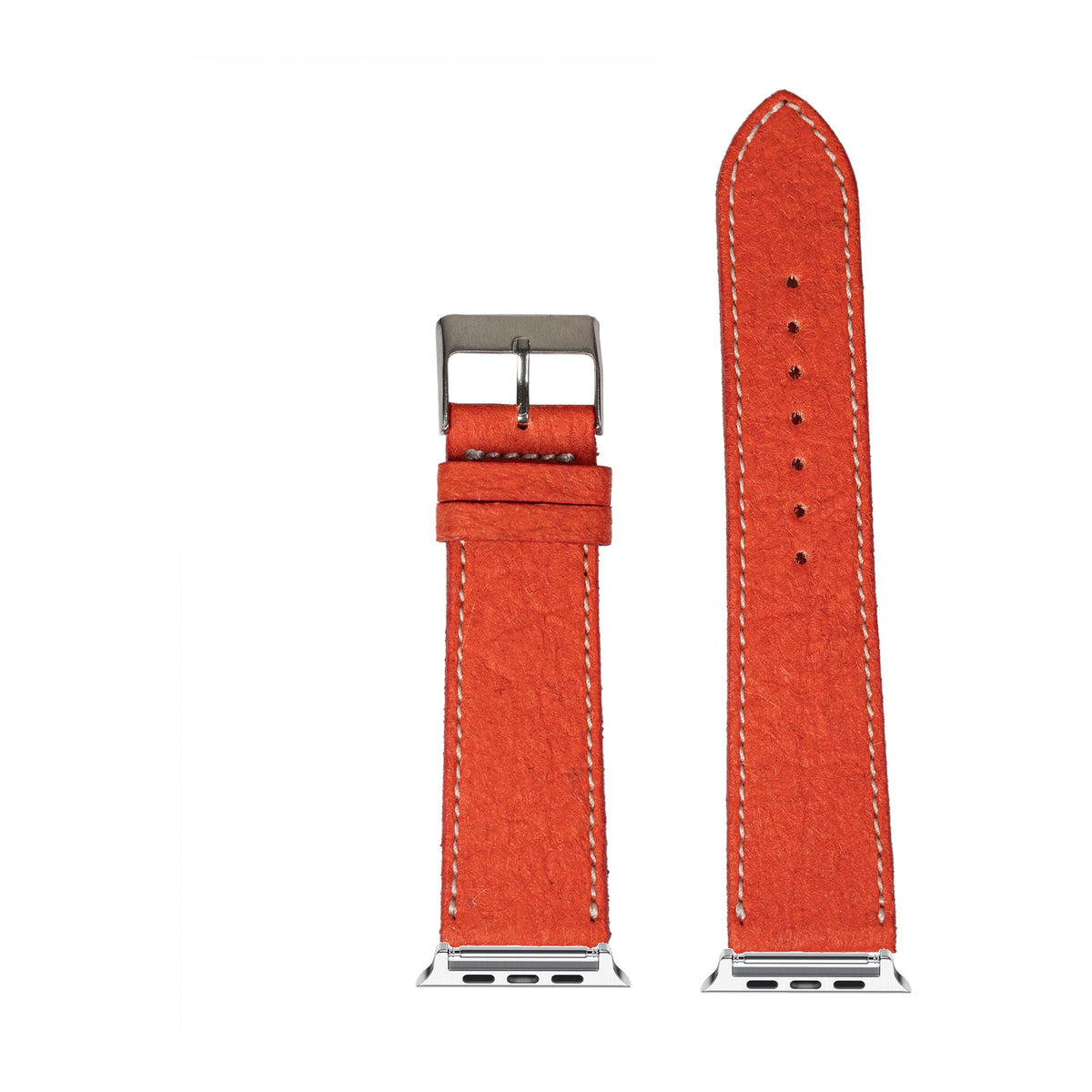 [Apple Watch] Pineapple Vegan Leather - Red | White Stitching with Silver Apple Watch connecters