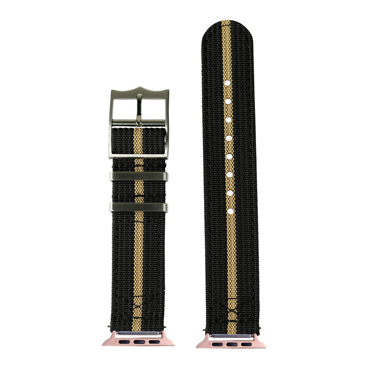 [Apple Watch] Alpha Militex - Black / Wheat Stripe with Rose Gold Apple Watch connecters