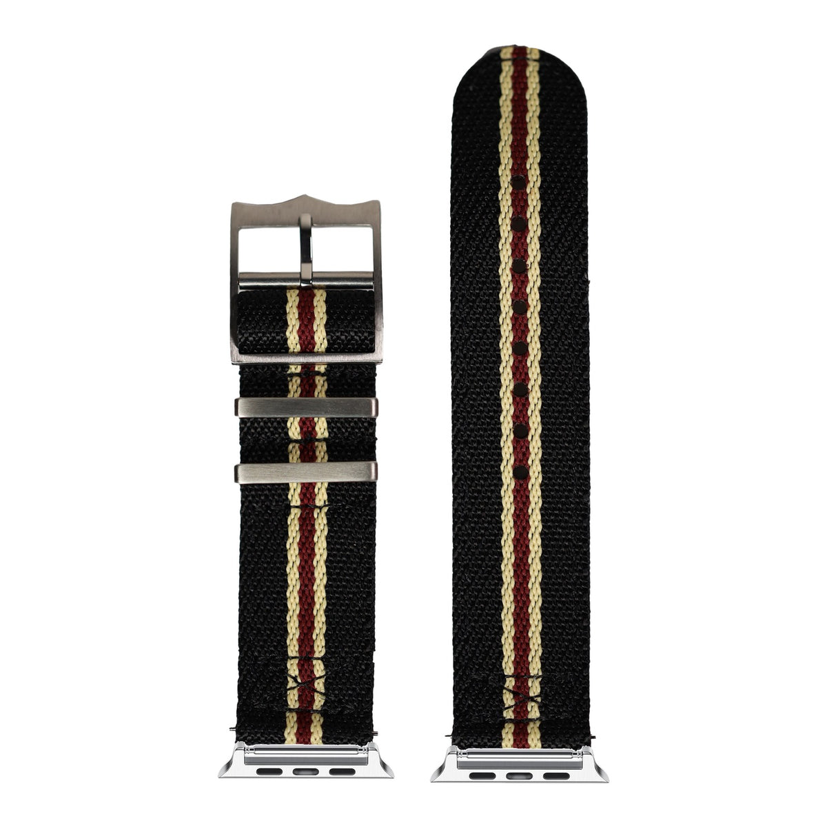 [Apple Watch] Cross Militex - Black / Beige / Maroon with Silver Apple Watch connecters