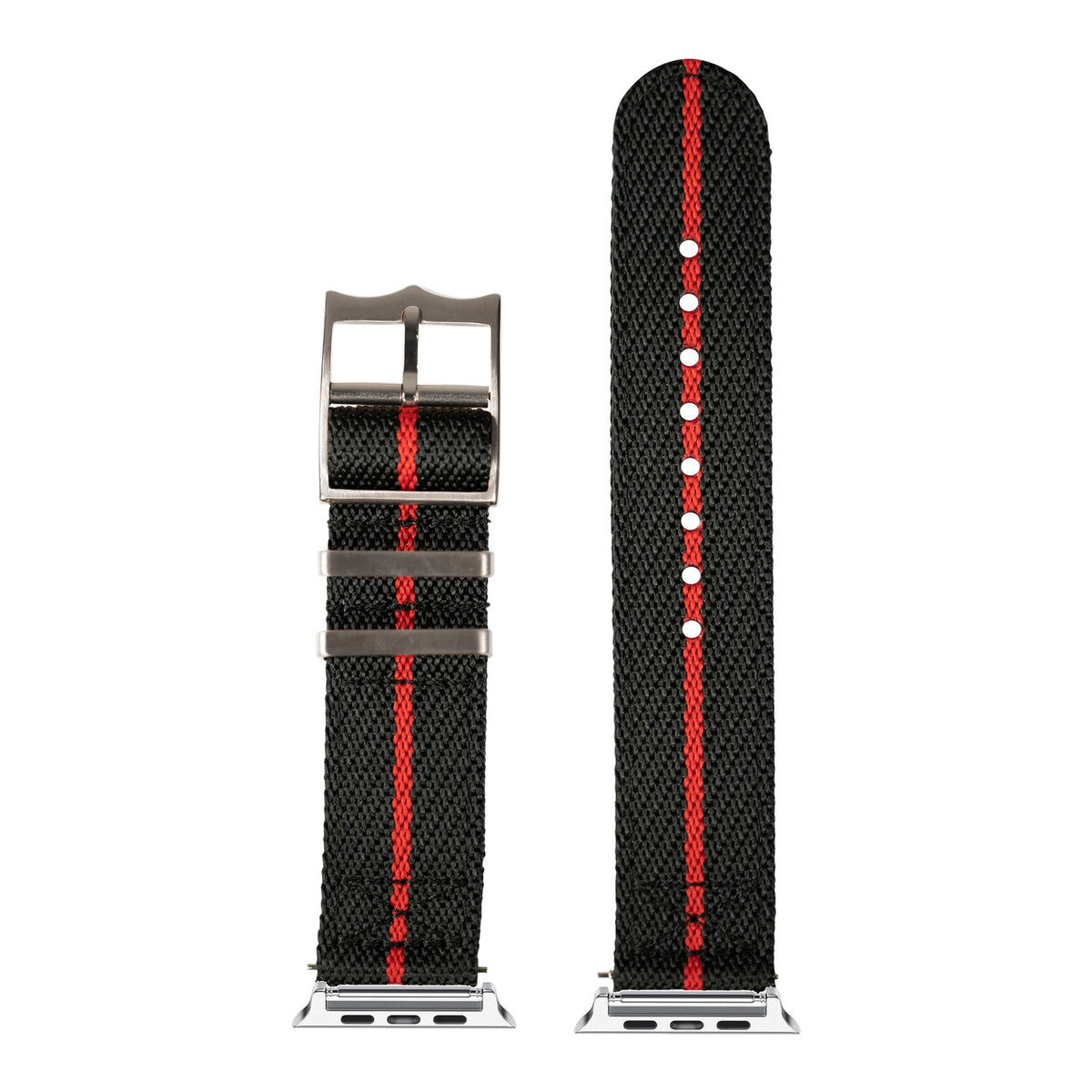 [Apple Watch] Cross Militex - Black / Red with Silver Apple Watch connecters