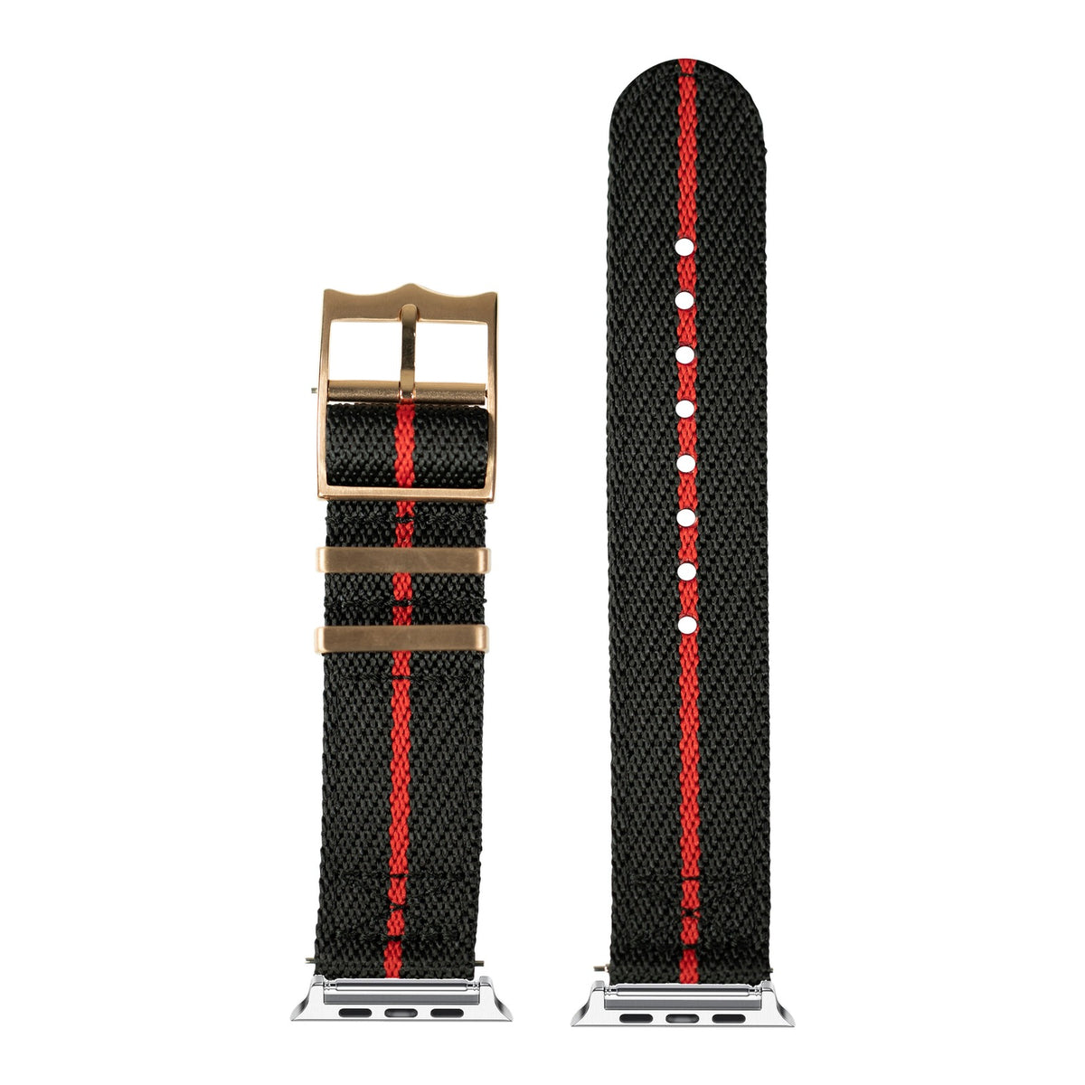 [Apple Watch] Cross Militex - Black / Red [Rose Gold Hardware] with Silver Apple Watch connecters