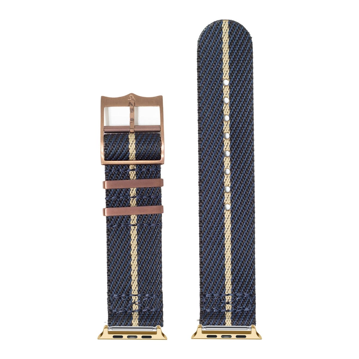 [Apple Watch] Cross Militex - Blue / Wheat [Bronze Coloured Hardware] with Gold Apple Watch connecters