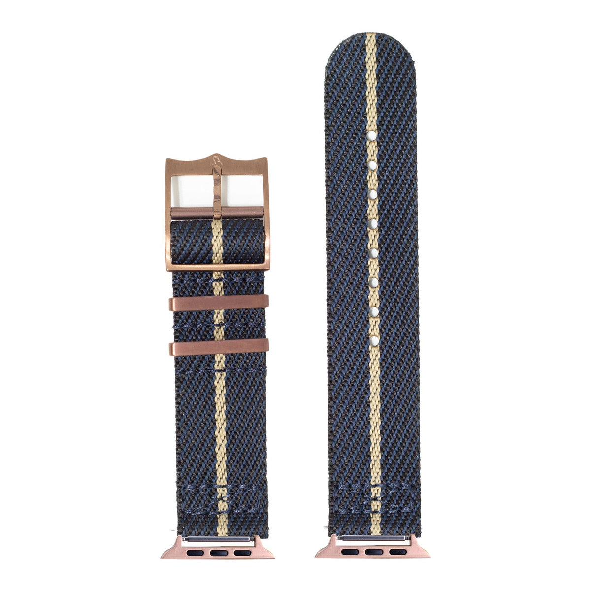 [Apple Watch] Cross Militex - Blue / Wheat [Bronze Coloured Hardware] with Rose Gold Apple Watch connecters