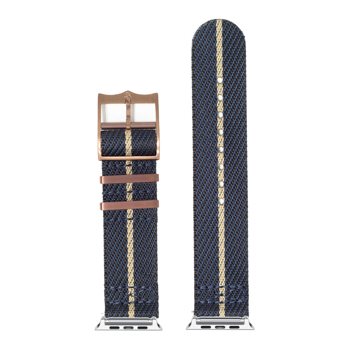 [Apple Watch] Cross Militex - Blue / Wheat [Bronze Coloured Hardware] with Silver Apple Watch connecters