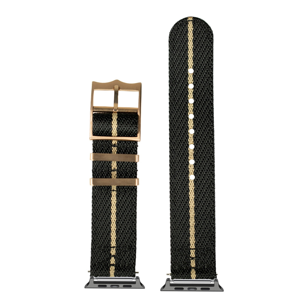 [Apple Watch] Cross Militex - Night Black / Wheat [Rose Gold Hardware] with Black Apple Watch connecters