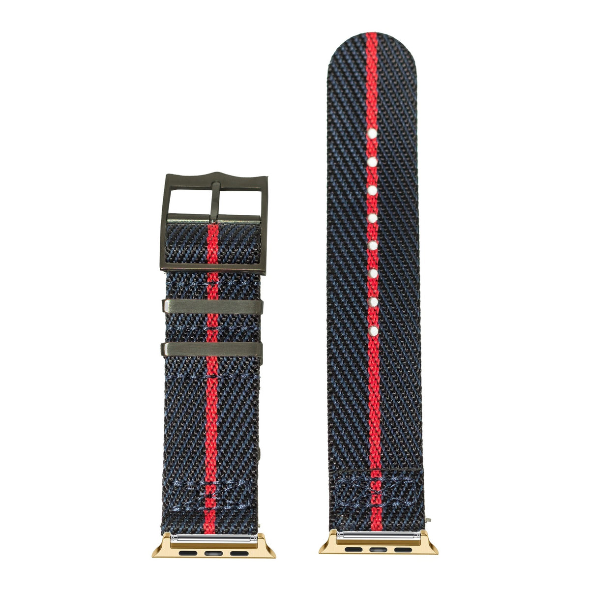[Apple Watch] Cross Militex - Night Blue / Red [Black Hardware] with Gold Apple Watch connecters