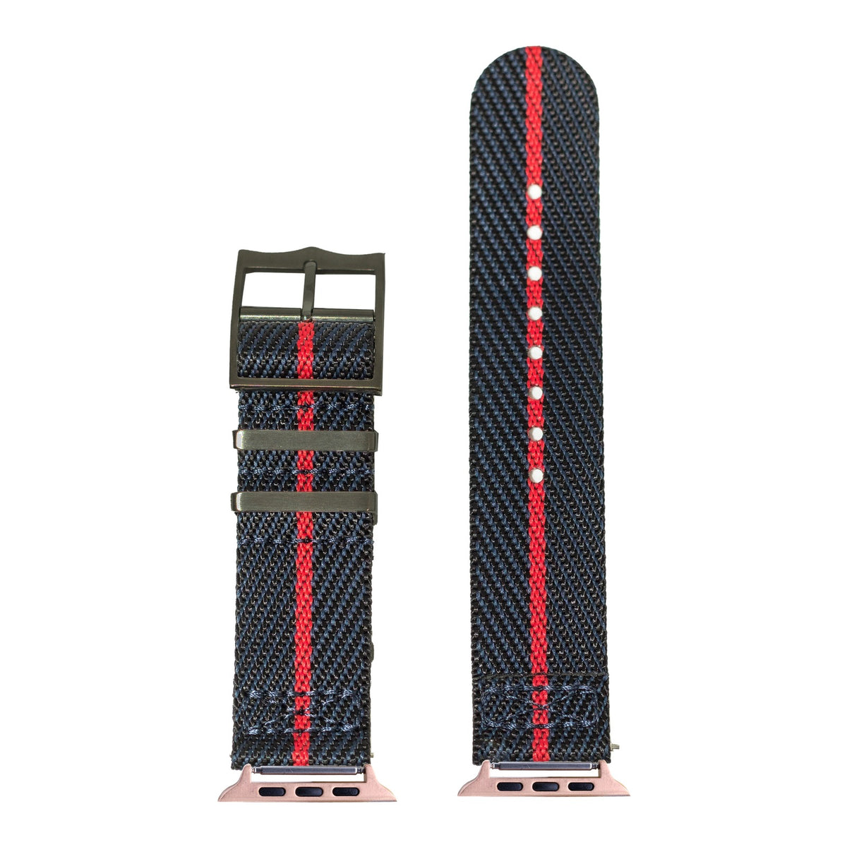 [Apple Watch] Cross Militex - Night Blue / Red [Black Hardware] with Rose Gold Apple Watch connecters