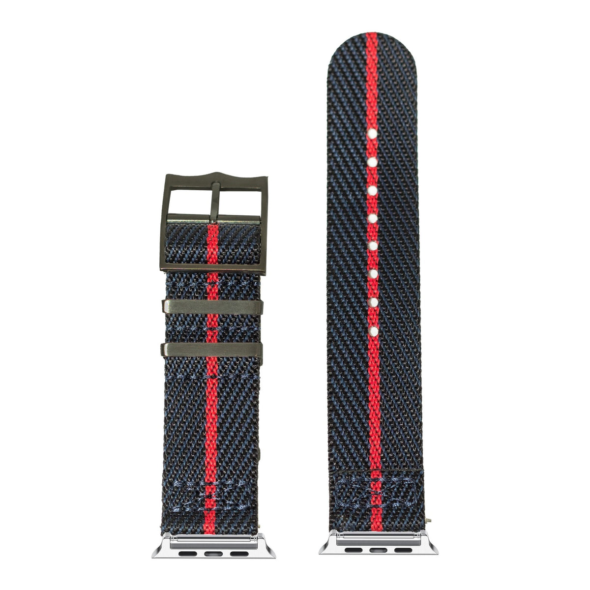 [Apple Watch] Cross Militex - Night Blue / Red [Black Hardware] with Silver Apple Watch connecters