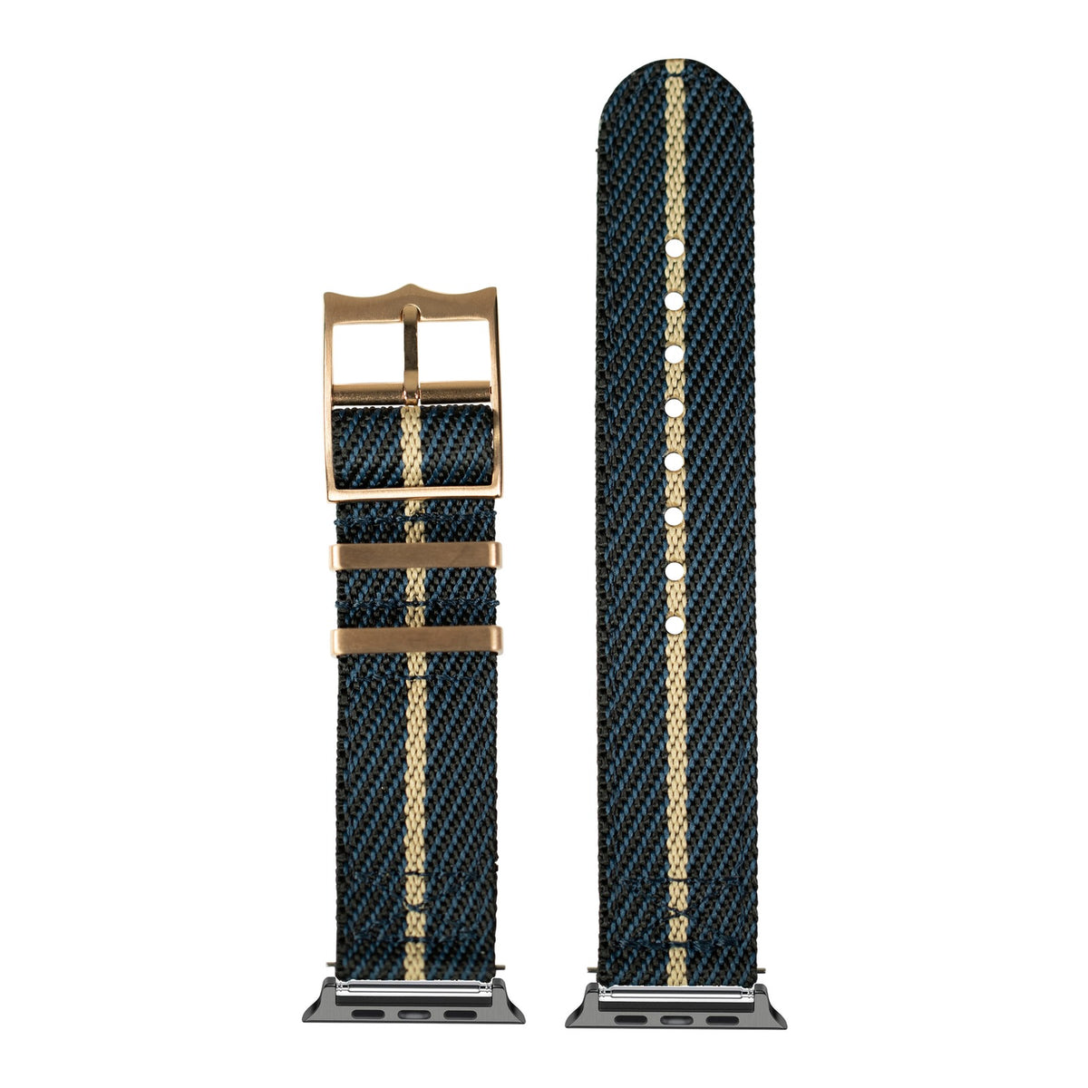 [Apple Watch] Cross Militex - Night Blue / Wheat [Rose Gold Hardware] with Black Apple Watch connecters