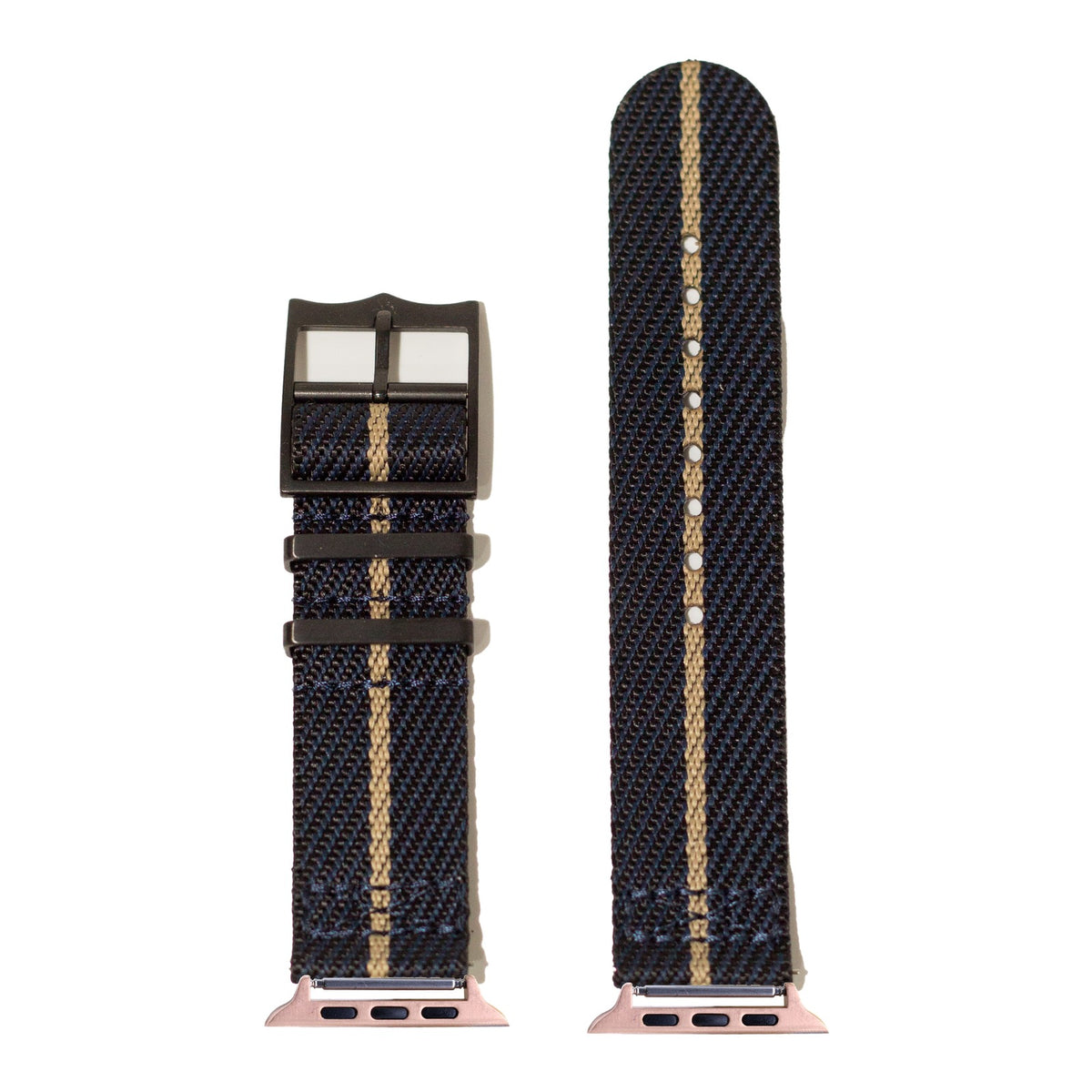 [Apple Watch] Cross Militex - Stealth Night Blue/Wheat [Black Hardware] with Rose Gold Apple Watch connecters