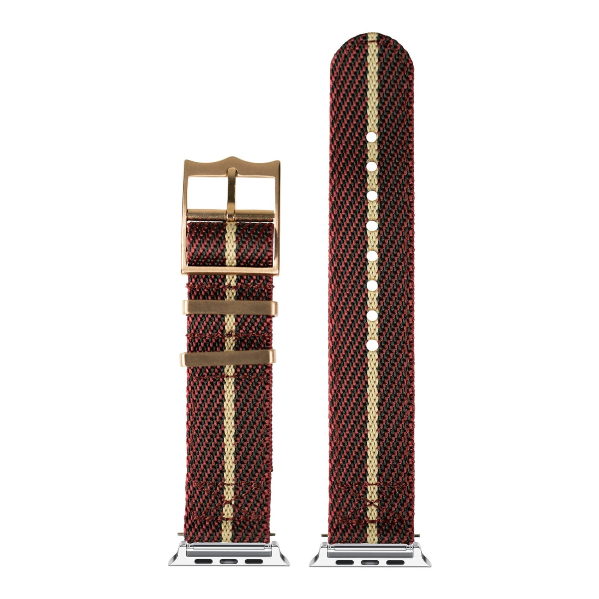[Apple Watch] Cross Militex - Wine Red / Wheat [Rose Gold Hardware] with Silver Apple Watch connecters