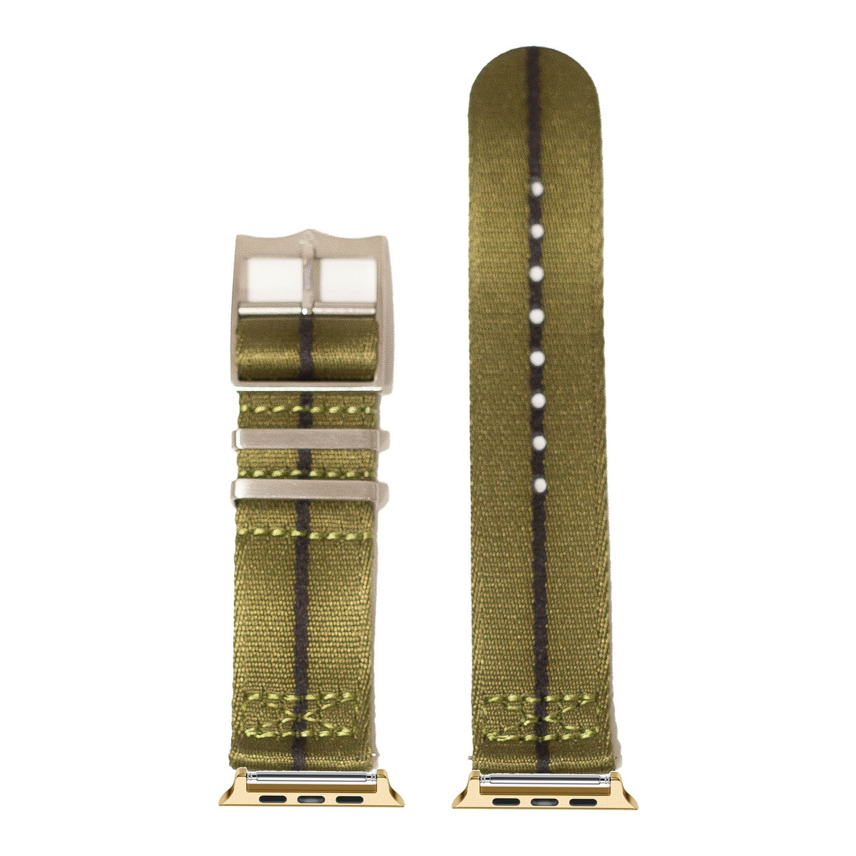 [Apple Watch] Ultra Militex - Army Green / Black Stripe with Gold Apple Watch connecters