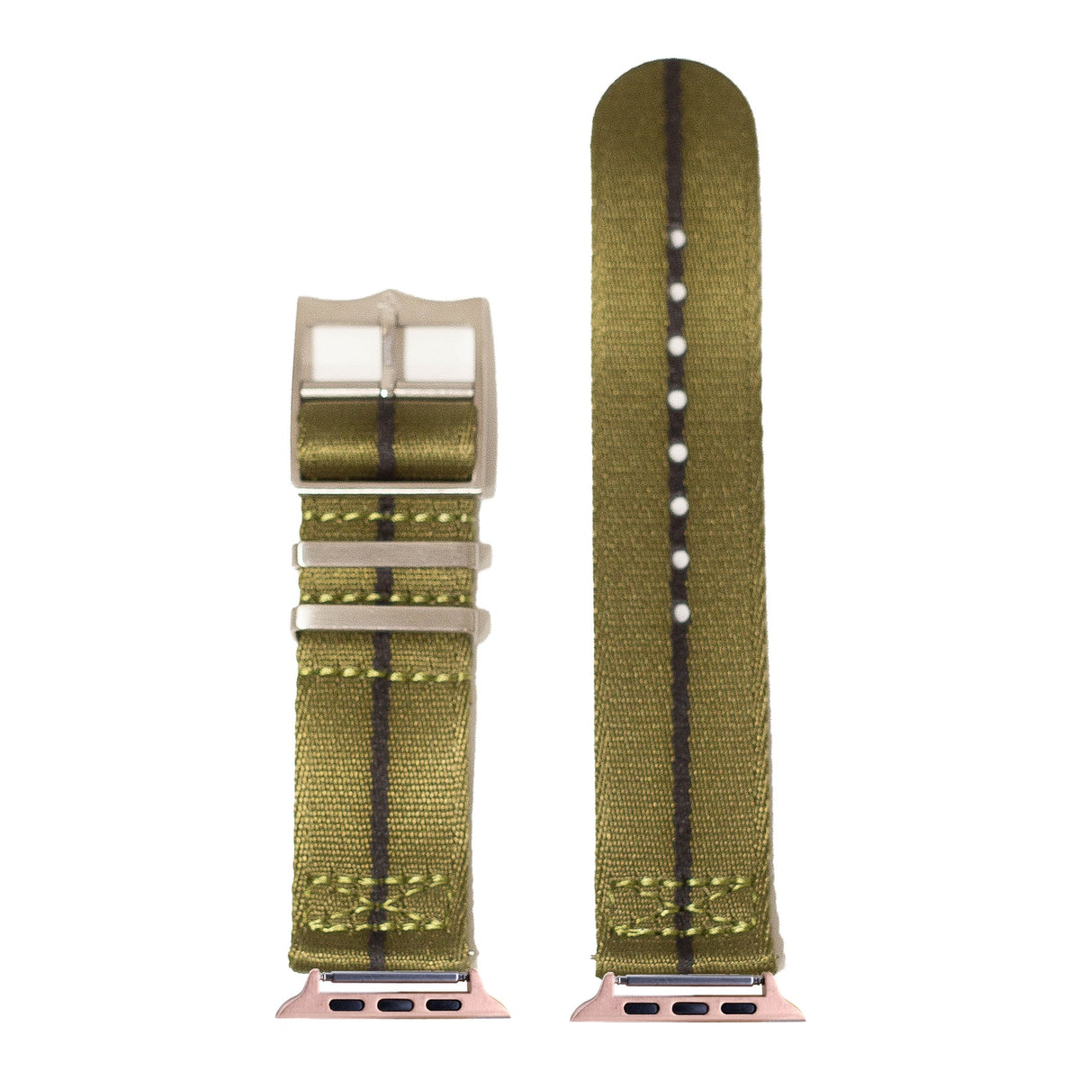 [Apple Watch] Ultra Militex - Army Green / Black Stripe with Rose Gold Apple Watch connecters