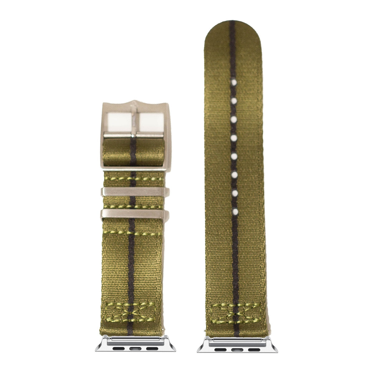 [Apple Watch] Ultra Militex - Army Green / Black Stripe with Silver Apple Watch connecters